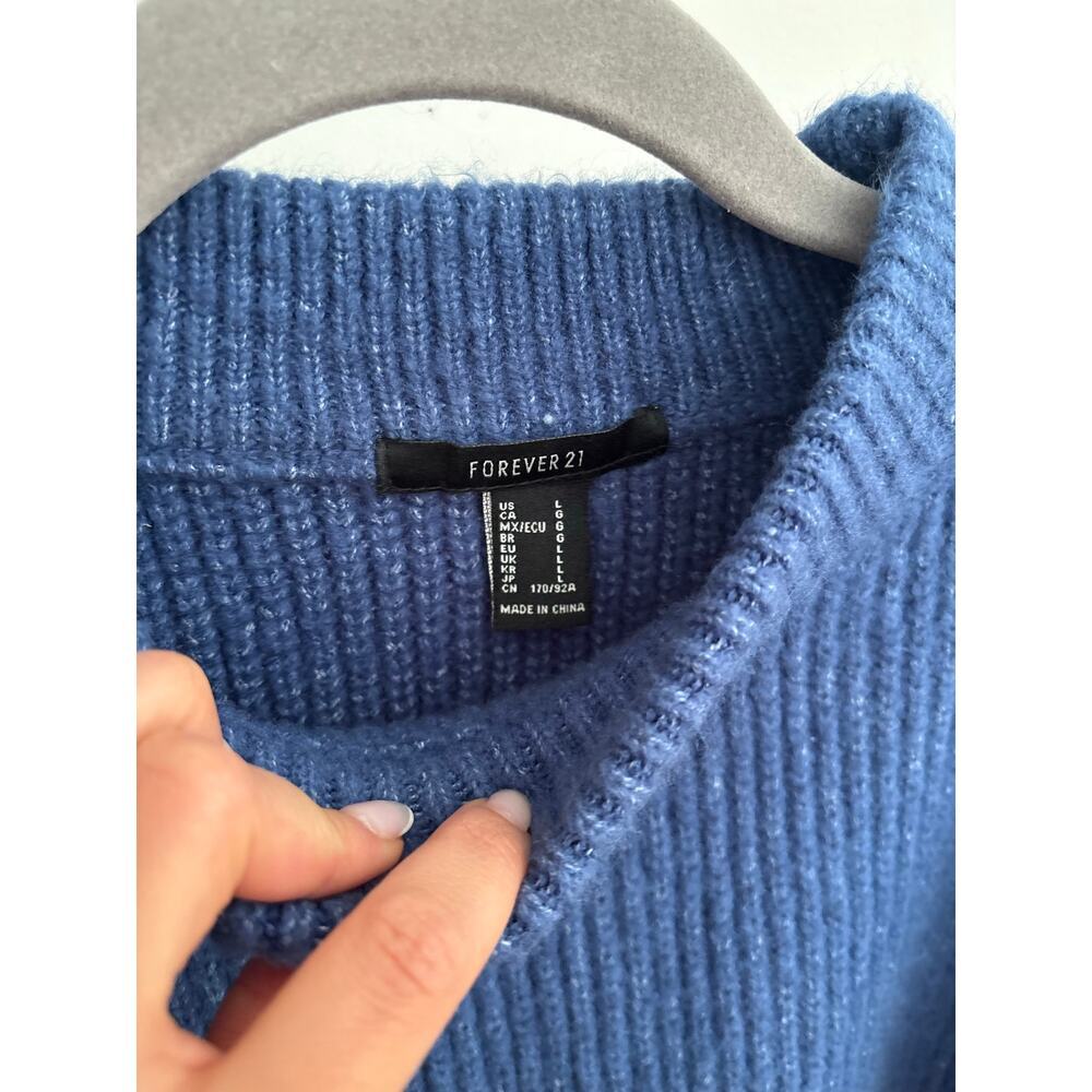 Forever 21 Women’s Blue Mock Neck Cropped Sweater Chunky Knit Pullover - Picture 11 of 15